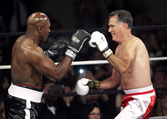 Image: Mitt Romney, Evander Holyfield