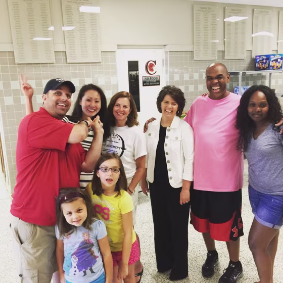 Lindy Li (2nd from l.) with members of the community at Coatesville Area High School, in Chester County, Pennsylvania.