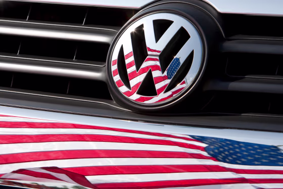 Image: VW logo with American flag reflection