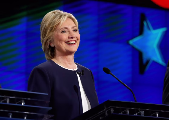 Image: Hillary Rodham Clinton smiles during the CNN Democratic presidential debate