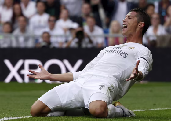Image: Real Madrid's striker Cristiano Ronaldo reacts during their Spanish First Division soccer match against Levante at Santiago Bernabeu stadium in Madrid