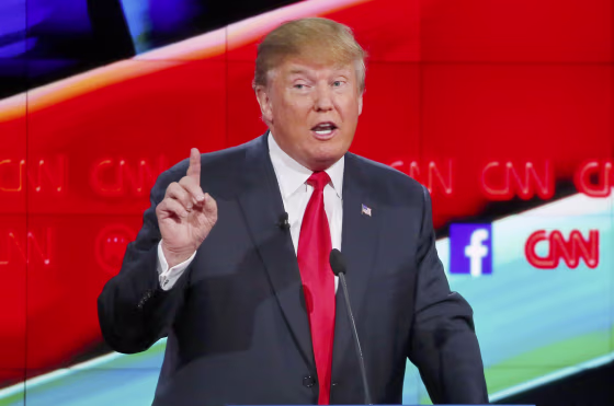 Image: Republican U.S. presidential candidate businessman Donald Trump speaks during the Republican presidential debate in Las Vegas