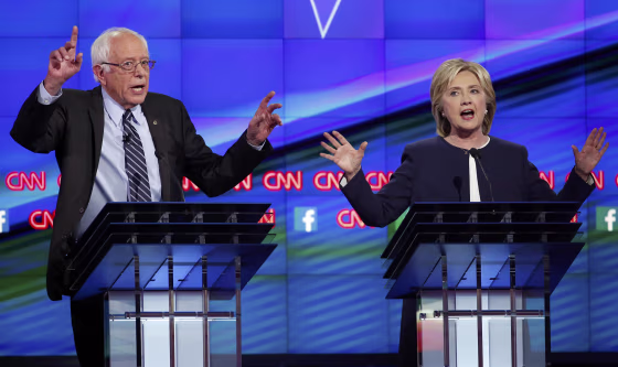 Image: Democratic presidential candidates U.S. Senator Bernie Sanders and former Secretary of State Hillary Clinton