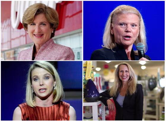 Upper left, Denise Morrison, CEO of Campbell Soup; upper right, Virginia Rometty, CEO of IBM; lower left, Marissa Meyer, CEO of Yahoo; lower right, Carol Meyrowitz, CEO of TJX.
