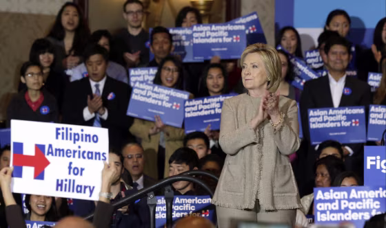 Image: Hillary Clinton is welcomed by Asian American and Pacific Islander supporters in San Gabriel, Calif., on Thursday, Jan. 7, 2016.