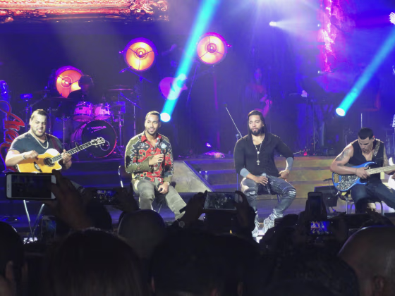 Members of the music group Aventura, (L-R) Lenny Santos, Anthony 'Romeo' Santos, Henry Santos Jeter, and Max Santos.