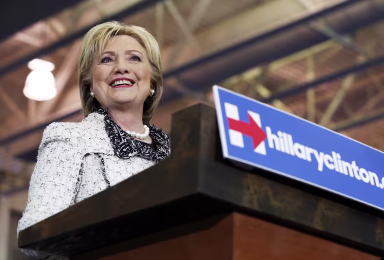 Image: Clinton speaks to supporters at a primary night party in Columbia