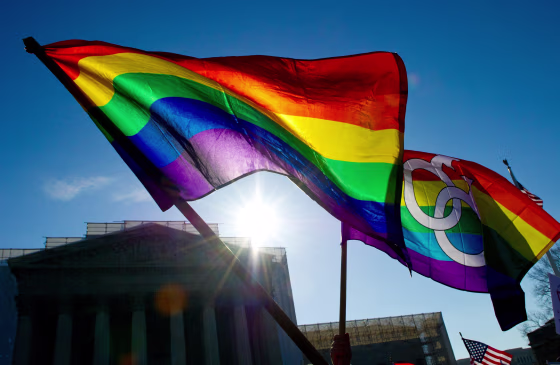 Image: ay pride flags flying outside the US Supreme Court