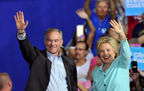 Image: Democratic Presidential candidate Hillary Clinton and running mate Senator Tim Kaine
