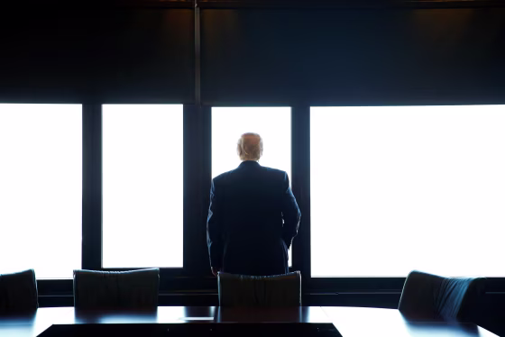 Image: Republican U.S. presidential nominee Donald Trump looks out at Lake Michigan during a visit to the Milwaukee County War Memorial Center in Milwaukee, Wisconsin