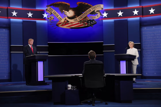 Image: Clinton and Trump at the start of the final presidential debate