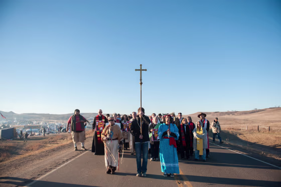 Image: Members of the clergy from across the United States participate in a march during a protest of the Dakota Access pipeline on the Standing Rock Indian Reservation near Cannonball