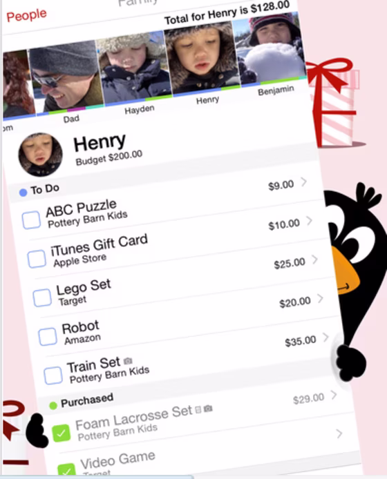 Holiday Budget app called The Christmas List