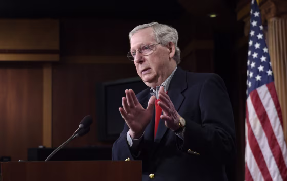 Image: Mitch McConnell speaks during a news conference on Capitol Hill