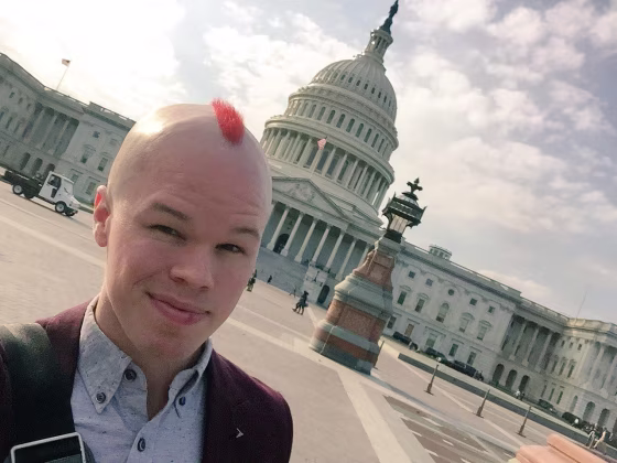 Samuel Brinton in front of the Capitol building in Washington, D.C.
