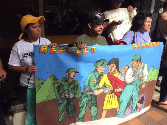 Demonstrators protested at city hall and the office of Miami-Dade County Mayor Carlos Gimenez Friday, Jan. 27, 2017. Gimenez has ordered the county jail to honor requests from Immigration and Customs Enforcement to not release certain immigrants in their jail. About 67 percent of the county's population is Latino.