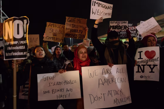 Image: Protestors Rally At JFK Airport Against Muslim Immigration Ban