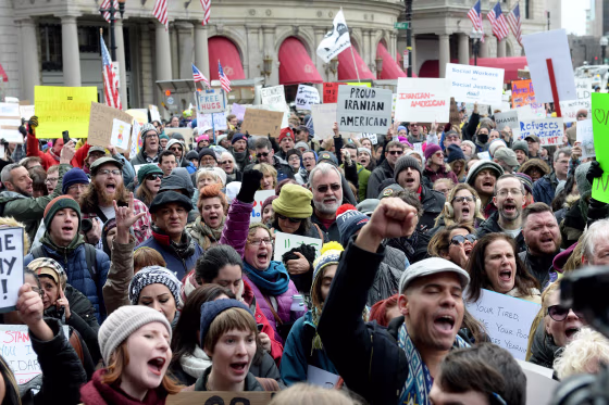 Image: Rally In Boston's Copley Square Protests Muslim Immigration Ban
