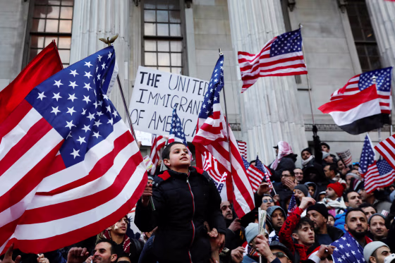 Image: Demonstrators participate in a protest by the Yemeni community against U.S. President Donald Trump's travel ban in the Brooklyn borough of New York, Feb. 2, 2017.