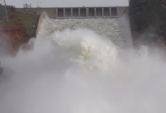 Image: Water is released from the Lake Oroville Dam after an evacuation was ordered for communities downstream from the dam in Oroville, California