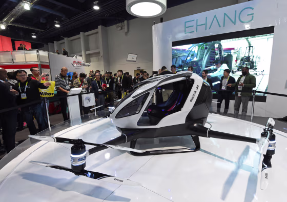The EHang 184 passenger drone was presented at CES 2016 in Las Vegas, Nevada.