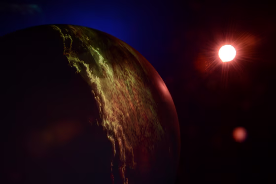 Artist's impression of a planet orbiting a red dwarf star.