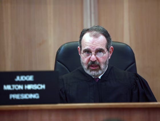 Image: Judge Milton Hirsch speaks at a hearing
