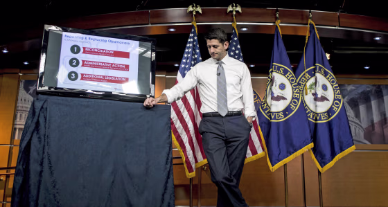 Image: House Speaker Paul Ryan (R-Wis.) discusses the American Health Care Act at a news conference on Capitol Hill in Washington.