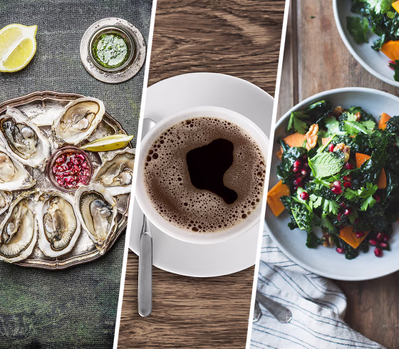 Image: Oysters, coffee, kale salad