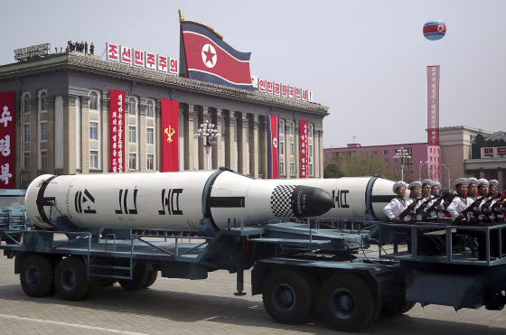 Image: A submarine-launched ballistic missile was part of Saturday's mass parade.