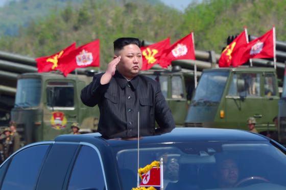 Image: North Korea's leader Kim Jong Un watches a military drill