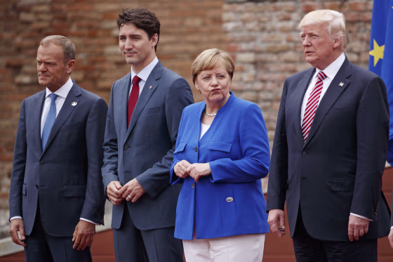 Image: Donald Trump, Donald Tusk, Justin Trudeau, Angela Merkel at the G7