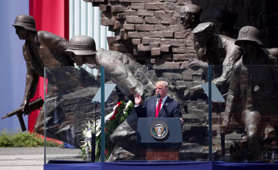 Image: Trump gives a public speech at Krasinski Square in Warsaw