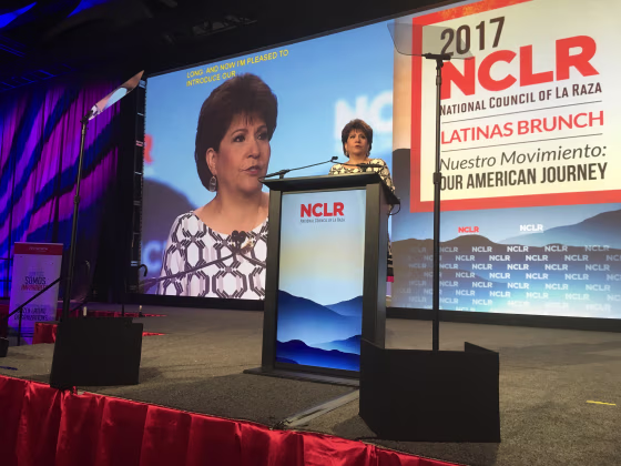 NCLR, which stands for National Council of La Raza, will now be UnidosUS.  In photo, the organization's president and CEO Janet Murguia speaks during the group's annual conference in Phoenix, Arizona on 7/9/17.