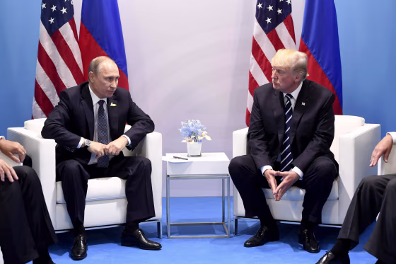 Image: President Donald Trump and Russia's President Vladimir Putin hold a meeting on the sidelines of the G20 Summit in Hamburg, Germany, on July 7, 2017.