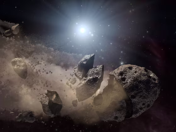 Researchers have found that a family of asteroids that dates back to the solar system's early days. Here is an artist's concept of a broken-up asteroid. The leftover building blocks of the solar system, called planetesimals, were similarly fragmented, and they drifted apart over time.