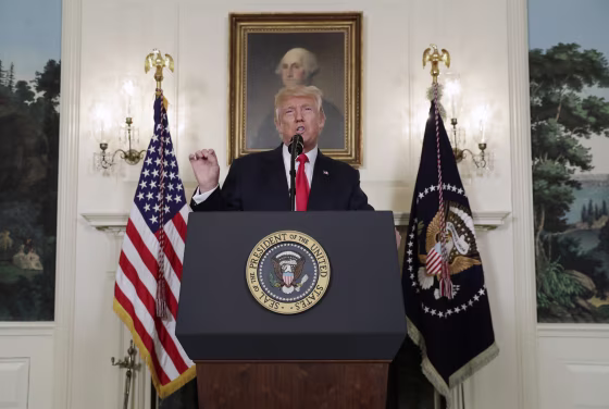 Image: President Donald Trump speaks in the Diplomatic Reception Room of the White House in Washington, Aug. 14, 2017.