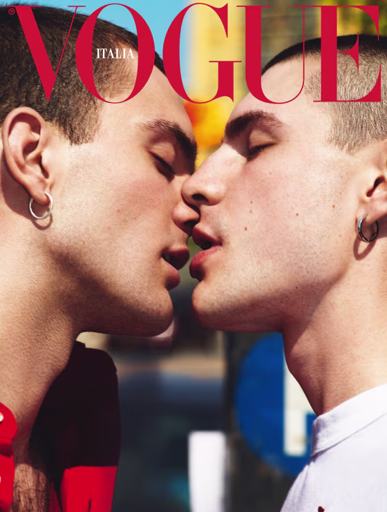 Image: The cover of Vogue Italia's September issue features models kissing