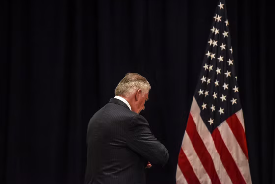 Image: Secretary of State Rex Tillerson arrives for a meeting at the Palace Hotel during the United Nations General Assembly in New York City