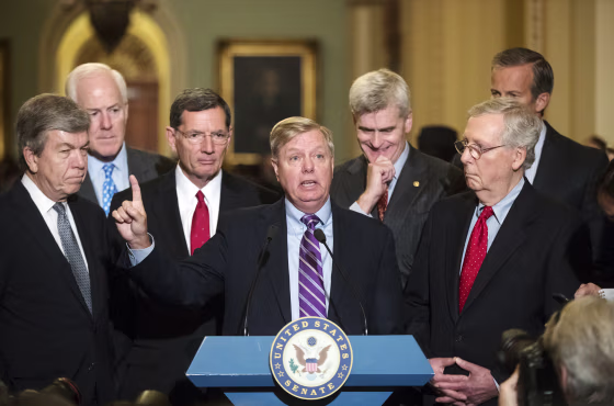 Image: Lindsey Graham, Roy Blunt, John Cornyn, John Barrasso, Bill Cassidy, Mitch McConnell, John Thune