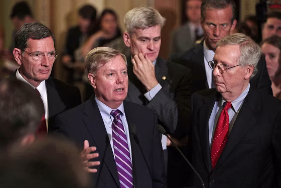 Image: Senate Lawmakers Speak To The Media After Their Weekly Policy Luncheons