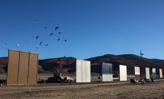 Image: Eight prototypes of President Donald Trump's US-Mexico border wall being built near San Diego, California
