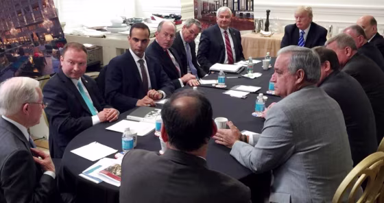 Image: George Papadopoulos, third from left, meets with then-presidential candidate Donald Trump