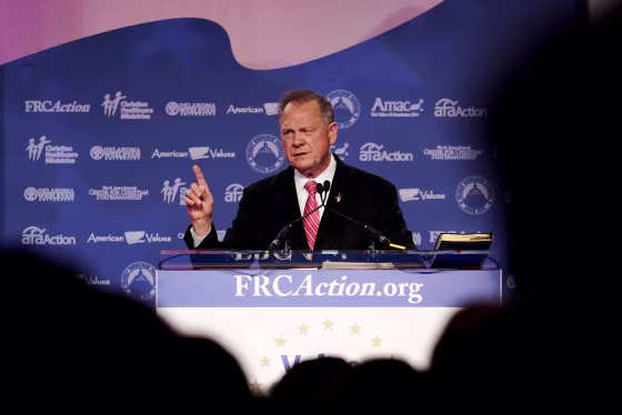 Image: Former Alabama Supreme Court Chief Justice Roy Moore speaks at the Values Voter Summit of the Family Research Council in Washington
