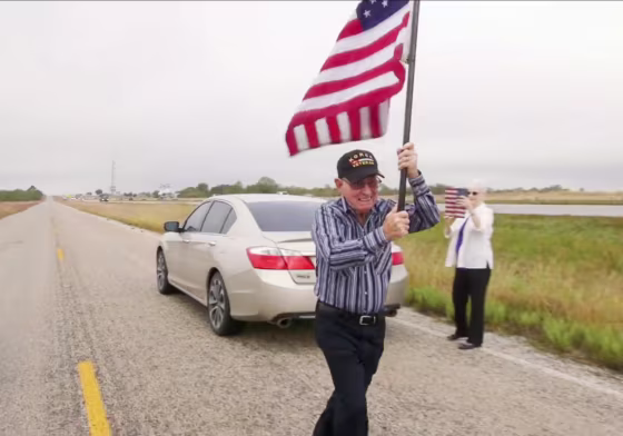 Image: Roy Harris, 86 year old Korea War Veteran from Pleasanton Texas participating in the Old Glory Relay