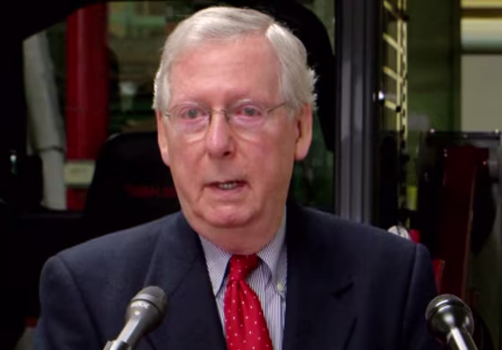 Image: Senate Majority Leader Mitch McConnell answers questions from the media