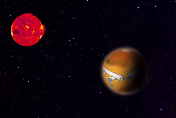 Artist's illustration of the Earth-size planet TRAPPIST-1d and its red-dwarf host star.