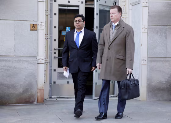Image: Former Rutgers University student Paras Jha leaves the courthouse after his hearing in Trenton