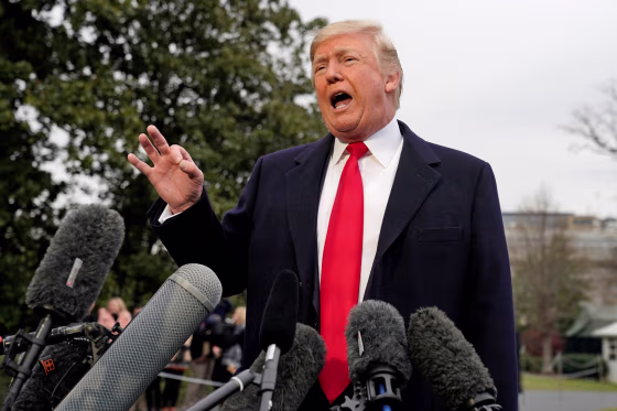 Image: U.S. President Donald Trump talks to the media on South Lawn of the White House in Washington