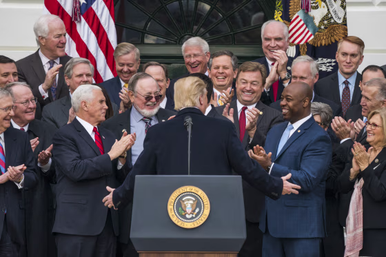 Image: Trump, Senate Republicans hold rally after passage of tax plan